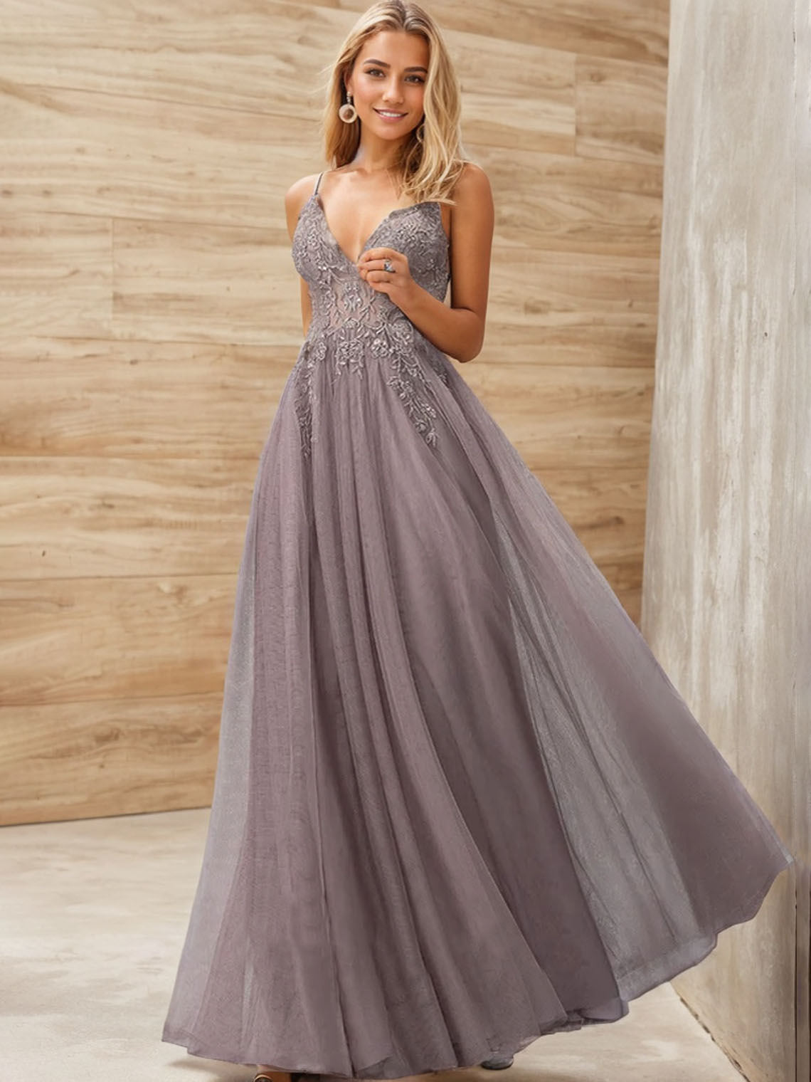 Purple A line Tulle V Neck Sleeveless Beading With Sequins Prom Dress