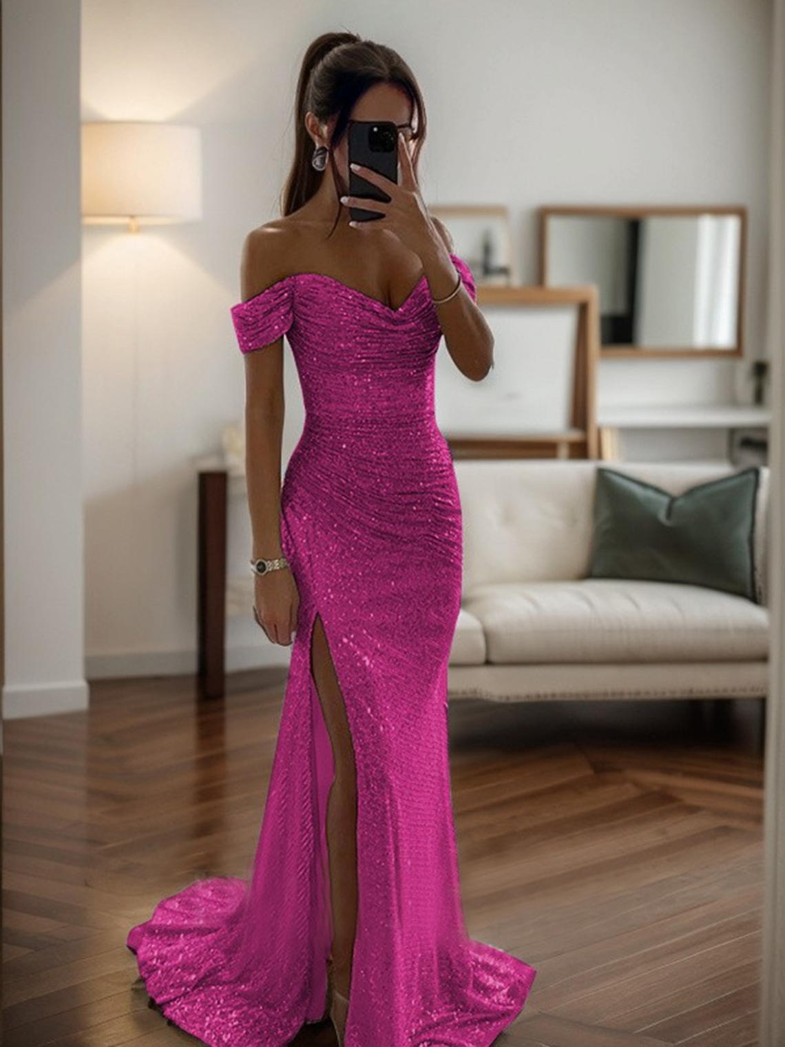 Mermaid Off-the-Shoulde Ruched Sleeveless Sweep Train Prom Dress