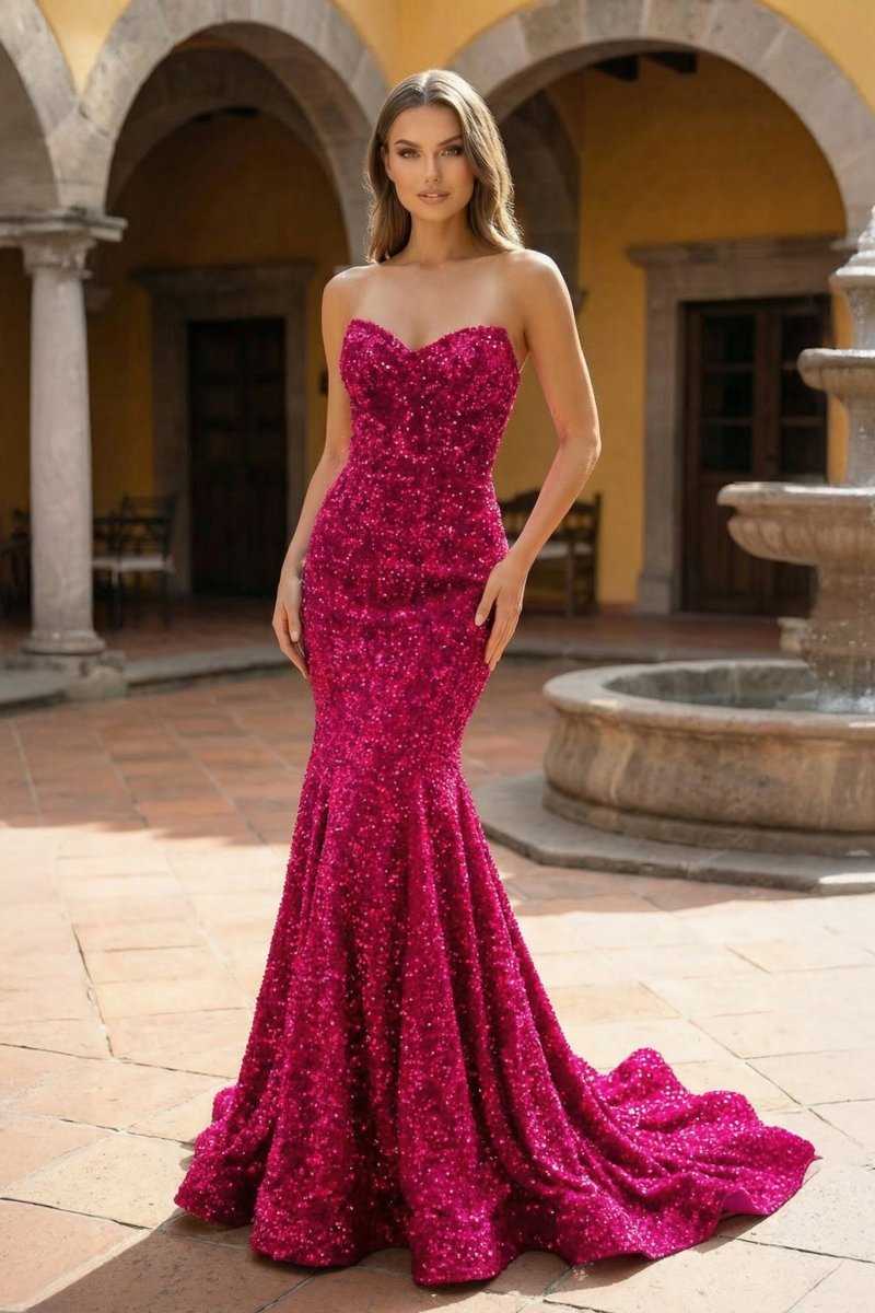 Mermaid Sweetheart Neck Sequins Prom Dresses Evening Dresses, product image 4