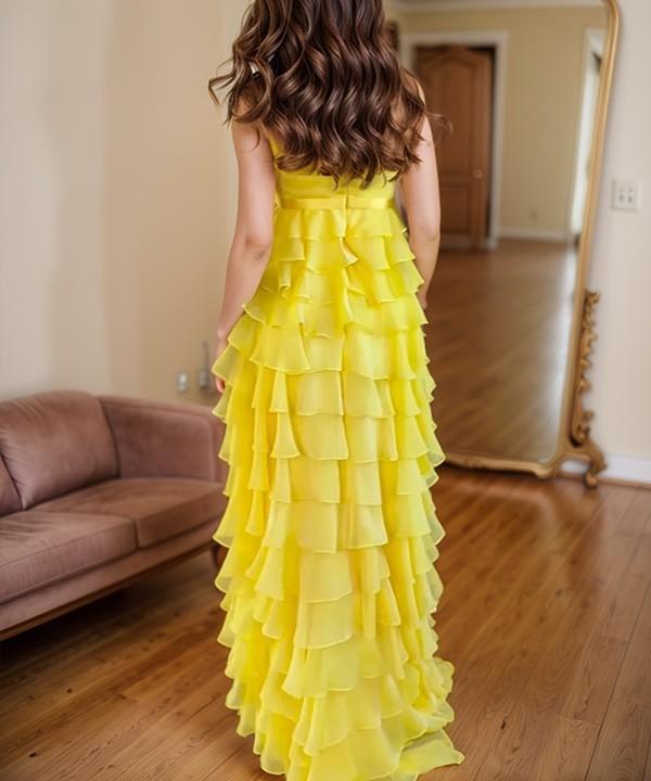 A-line Straight Cascading Ruffles Floor-Length Chiffon Prom Dress