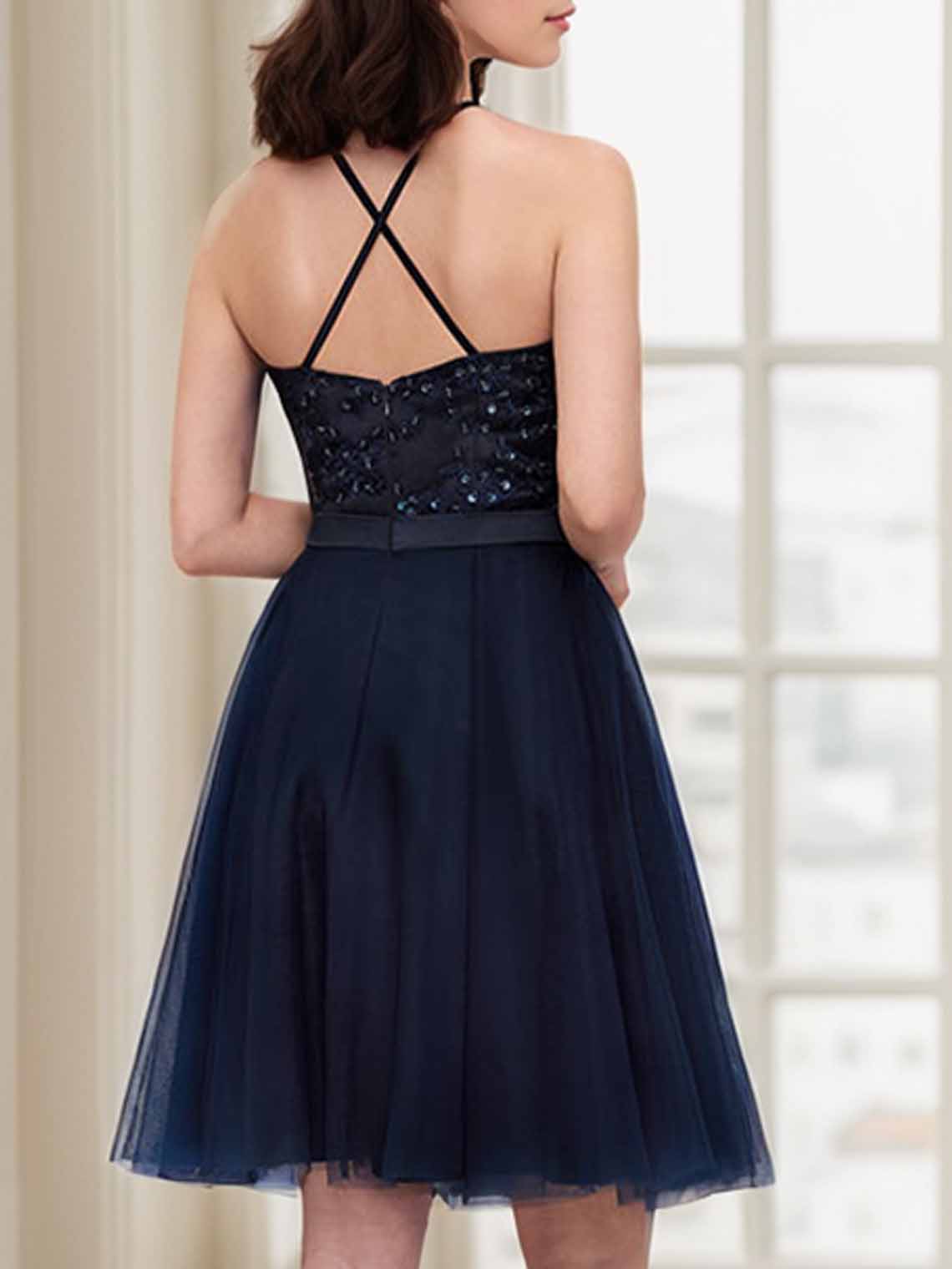 A-line Cocktail Dress Halter Sleeveless Knee Length Homecoming Dress