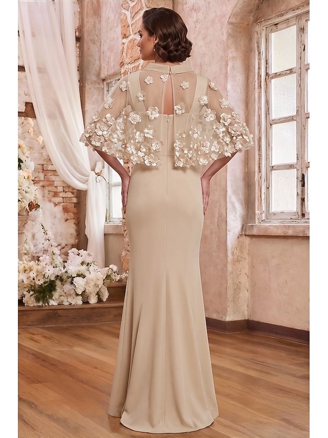 two piece floor length mother of the bride dresses wedding guest dresses cocktail dresses party dresses half sleeve short sleeve scoop neck crew neck, supplier image 2