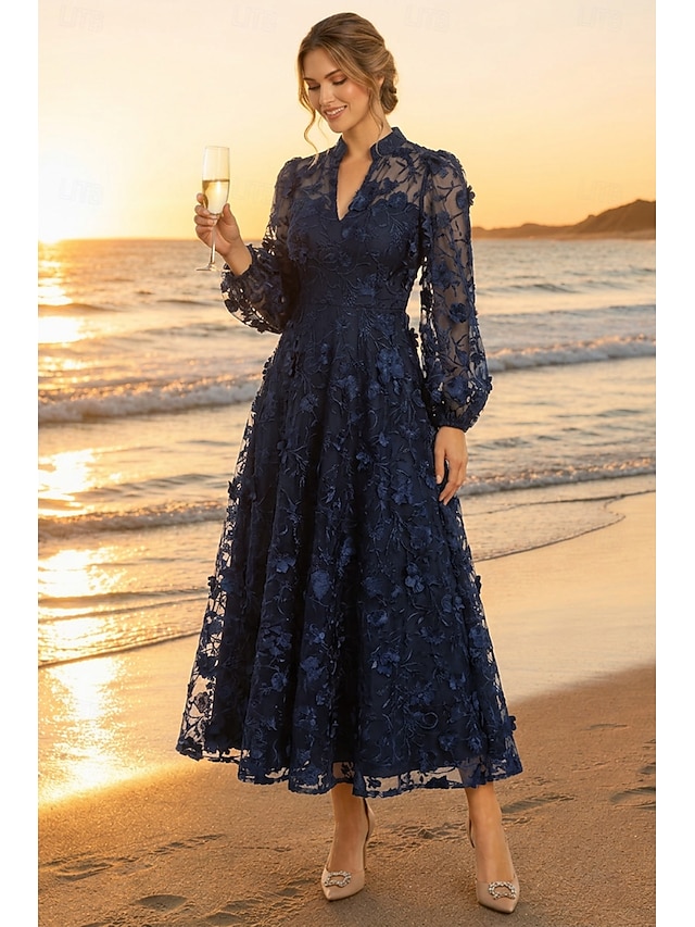 a-line mother of the bride dresses cocktail dresses party dresses ankle length lace tulle v neck, supplier image 3