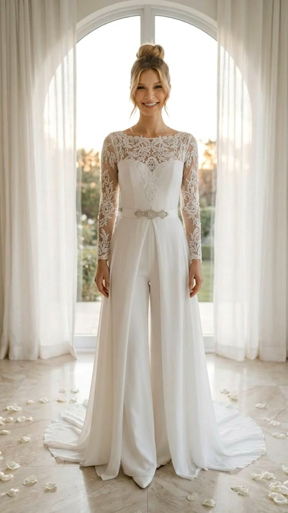 Jumpsuits Floor Length Wedding Dresseseseses Simple Casual Long Sleeve