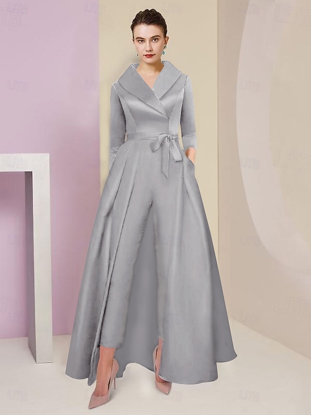 jumpsuit pantsuit ankle-length mother of the bride dress wedding guest dress formal dress 3/4 sleeves satin elegant simple, supplier image 23