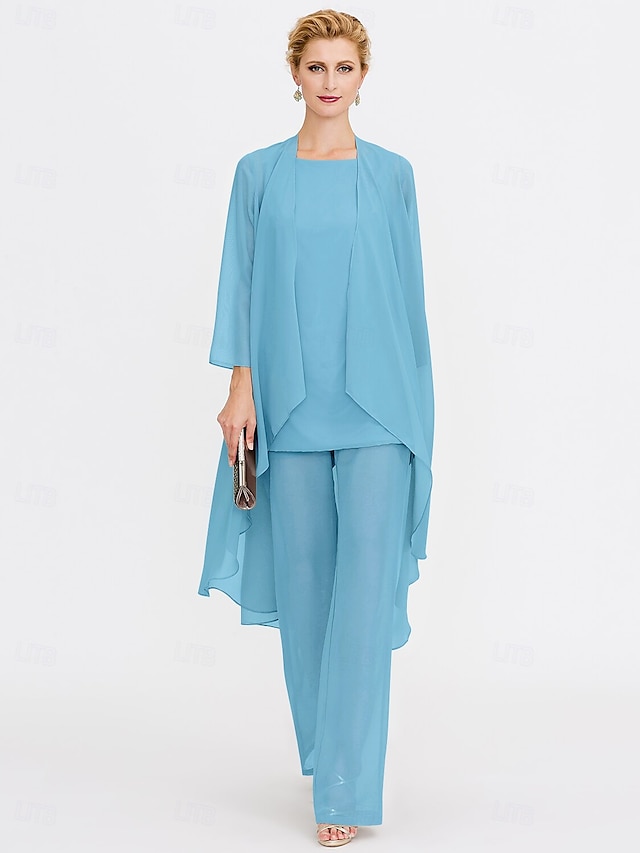 3 piece jumpsuit pantsuit mother of the bride dresses floor length chiffon with solid color elegant, supplier image 33