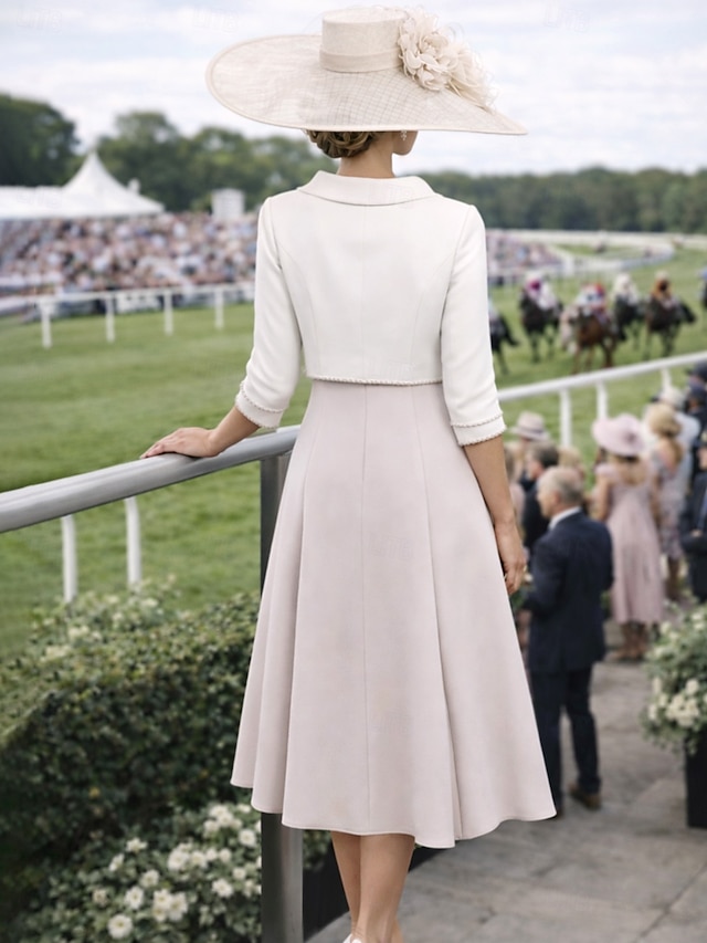 two piece ankle-length mother of the bride dress wedding guest dress jewel neck 3/4 sleeves satin elegant, supplier image 2