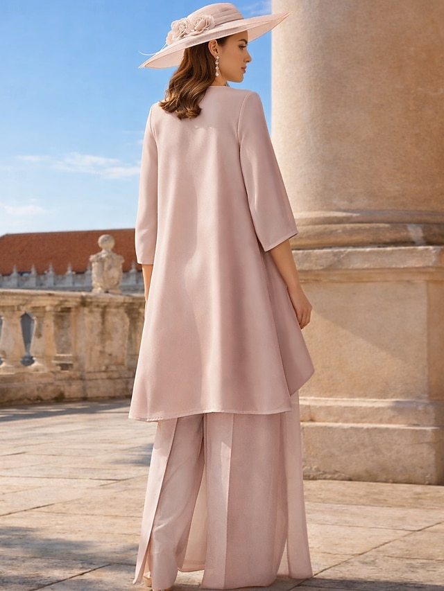3 piece jumpsuit pantsuit mother of the bride dresses floor length chiffon lace with appliques, supplier image 2