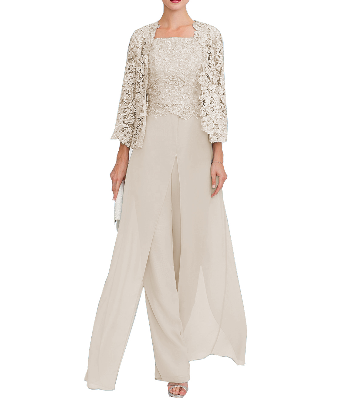 Jumpsuit Pantsuit 3 Piece Floor Length Mother of the Bride Dress 