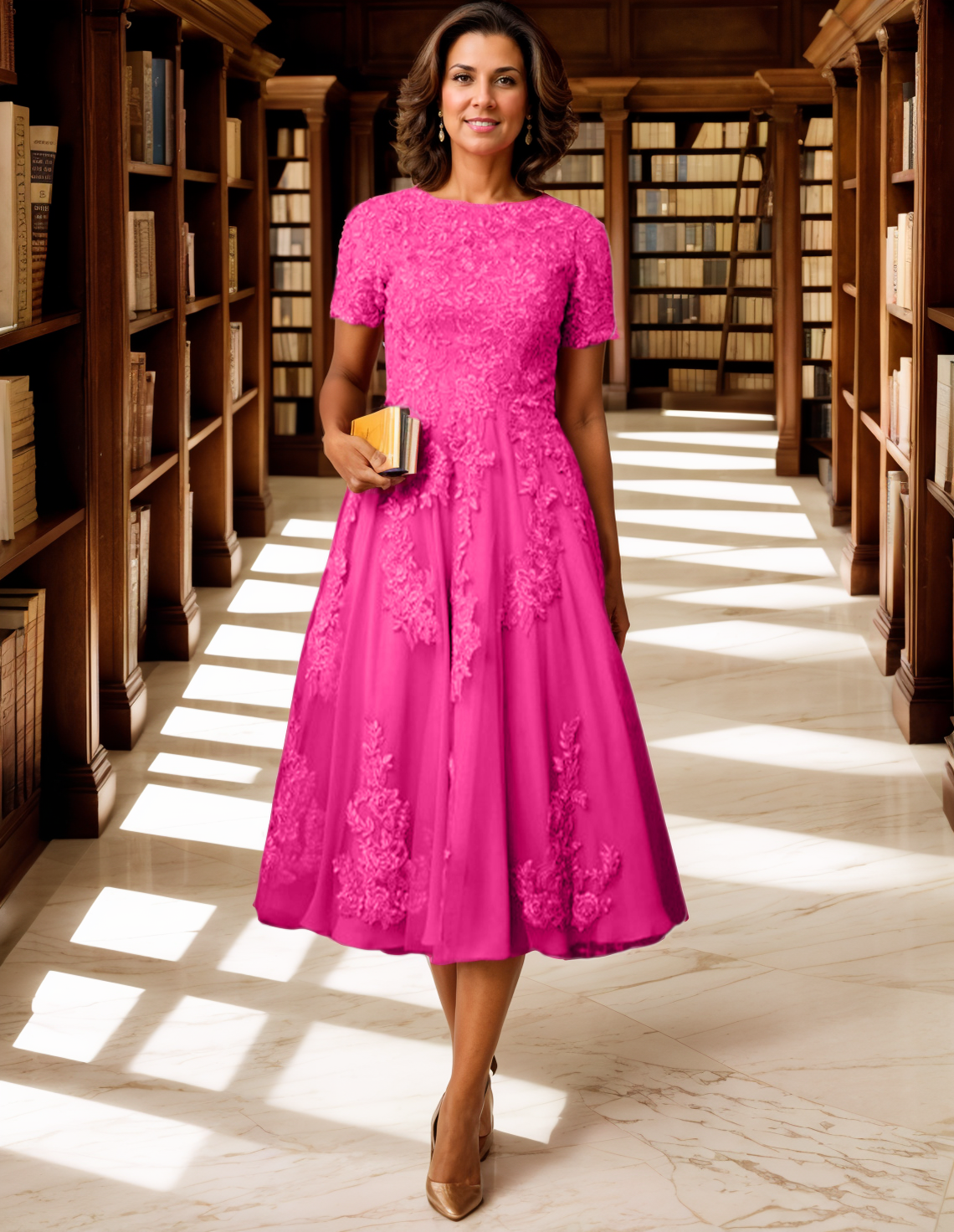 A-Line/Princess Elegant Tea Length Mother of the Bride Dresses with Appliques