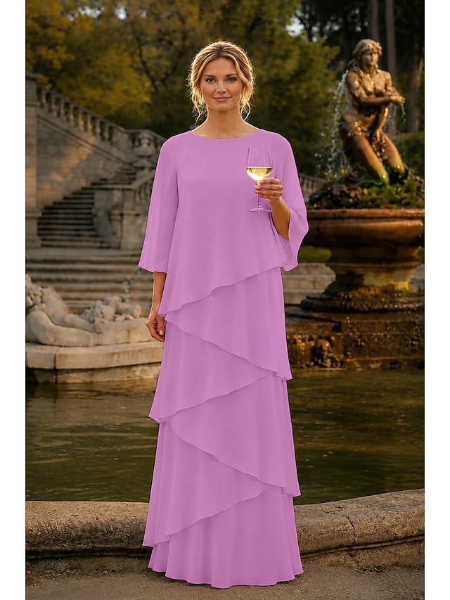 sheath column floor length mother of the bride dresses wedding guest dresses formal dresses evening gown 3/4 length sleeve crew neck elegant chiffon, supplier image 10