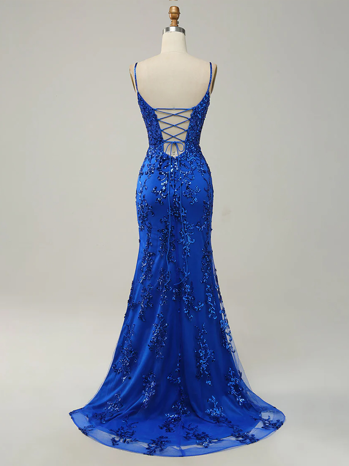 Sheath Tulle Straps Side Slit with Appliques Long Prom Dress