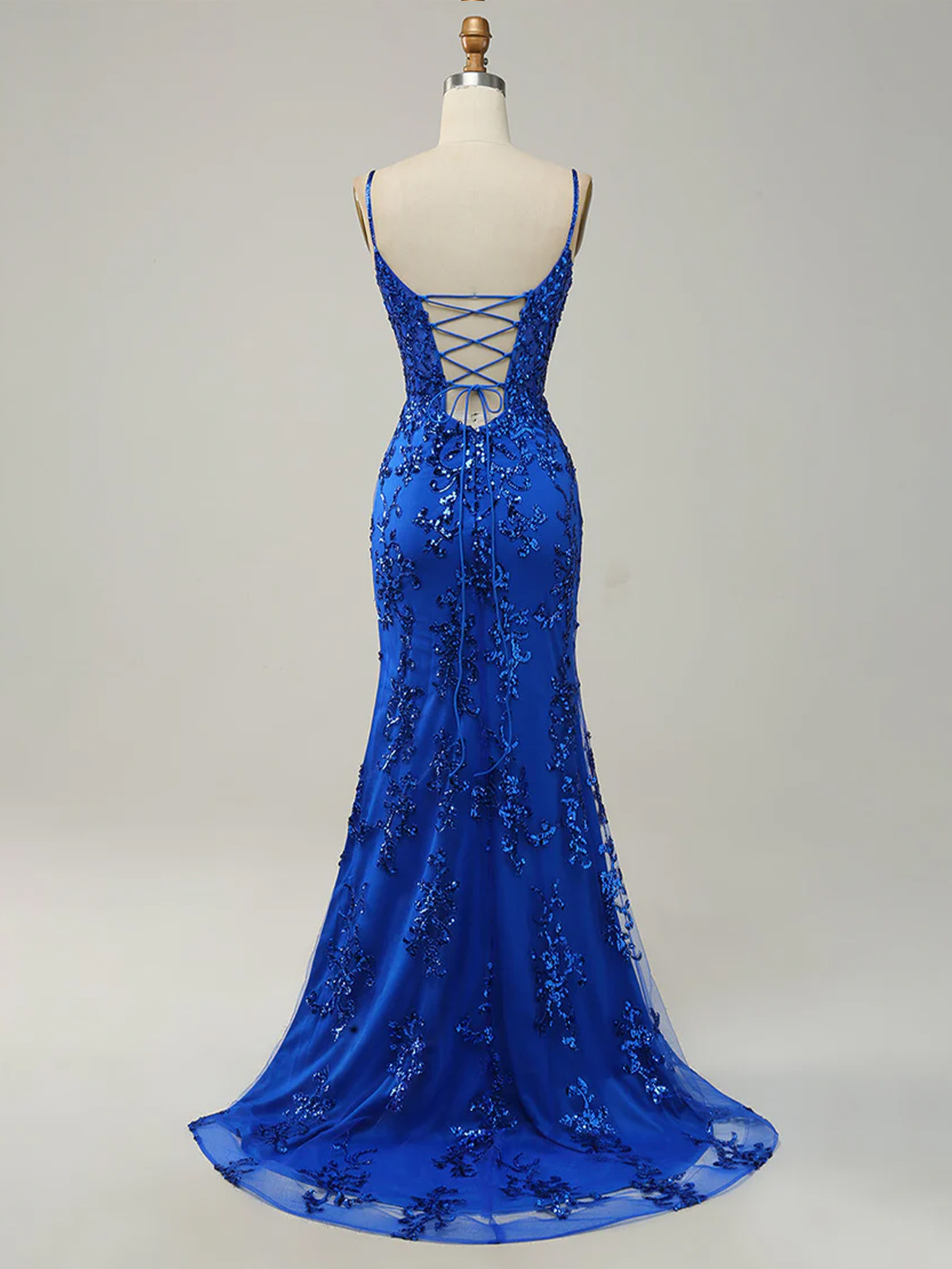 Sheath Tulle Straps Side Slit with Appliques Long Prom Dress