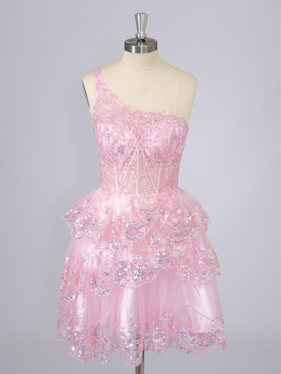 A-Line Tulle One Shoulder Sequin With Appliques Short Homecoming Dress