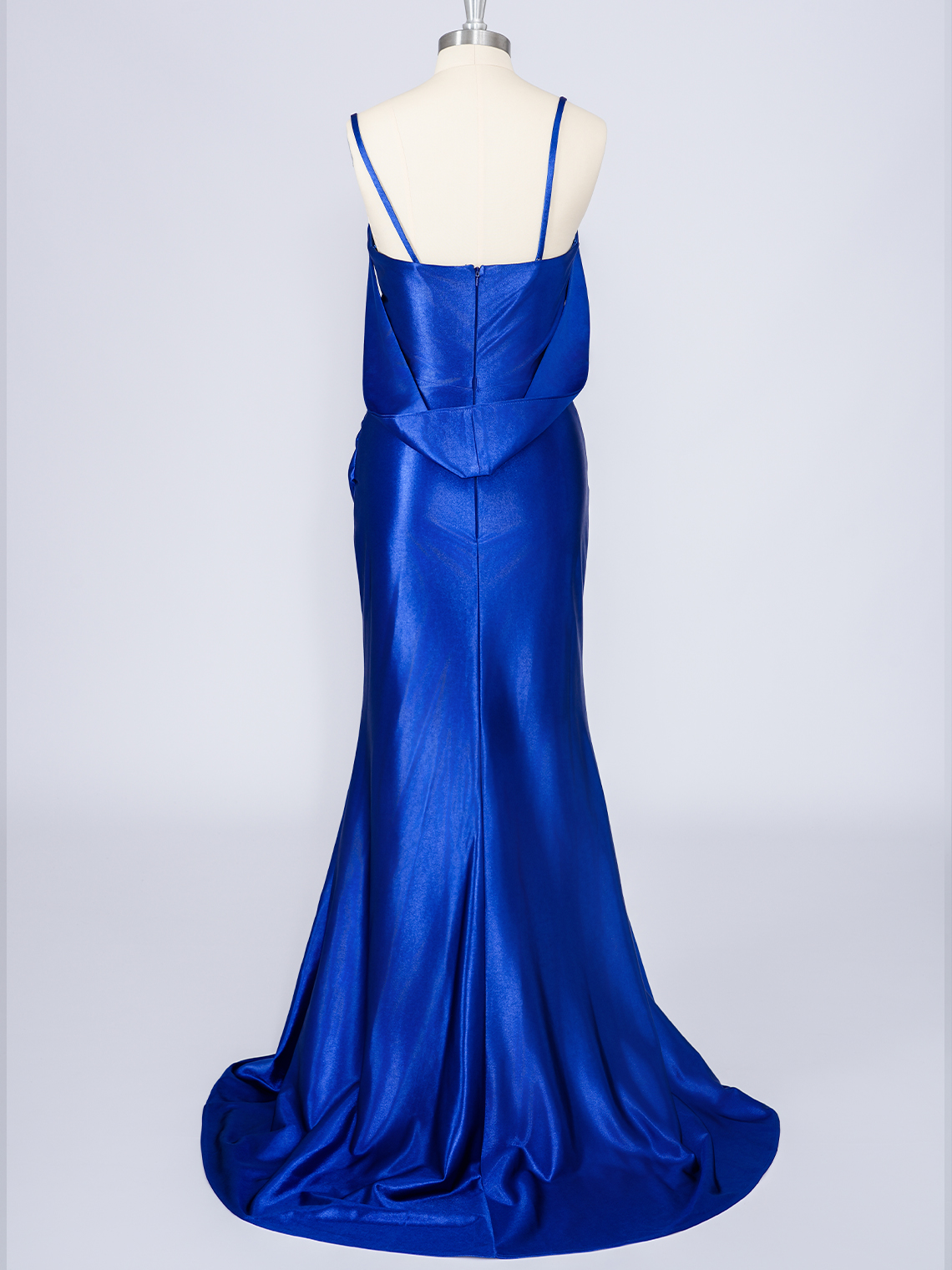Royal Blue Mermaid Satin Sleeveless With Ruffles Long Prom Dress