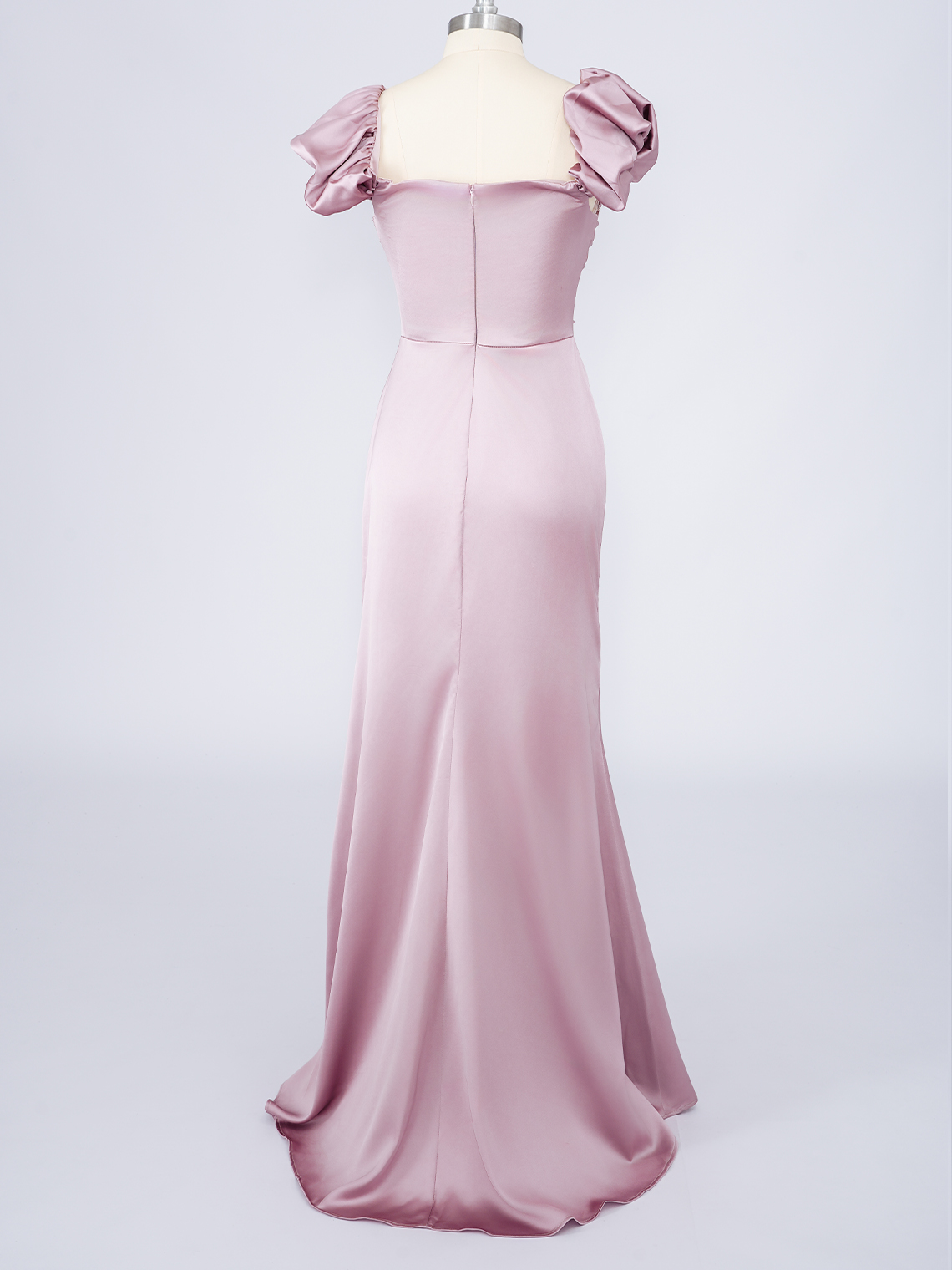 Dusty Rose Solid Color Sheath Satin Square Neck With Slit Prom Dress
