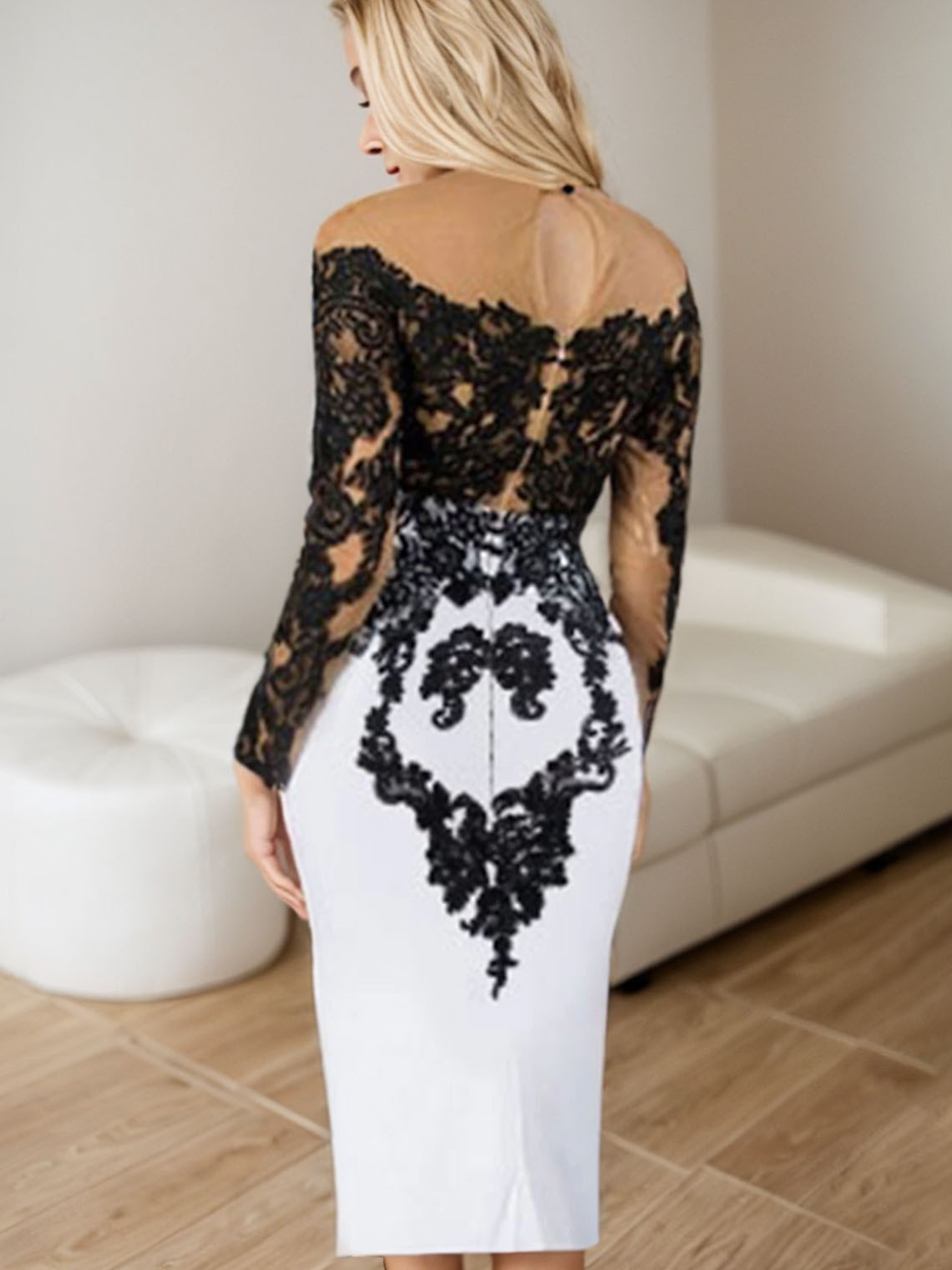 Sheath/Column Off Shoulder Long Sleeve with Appliques Cocktail Dress