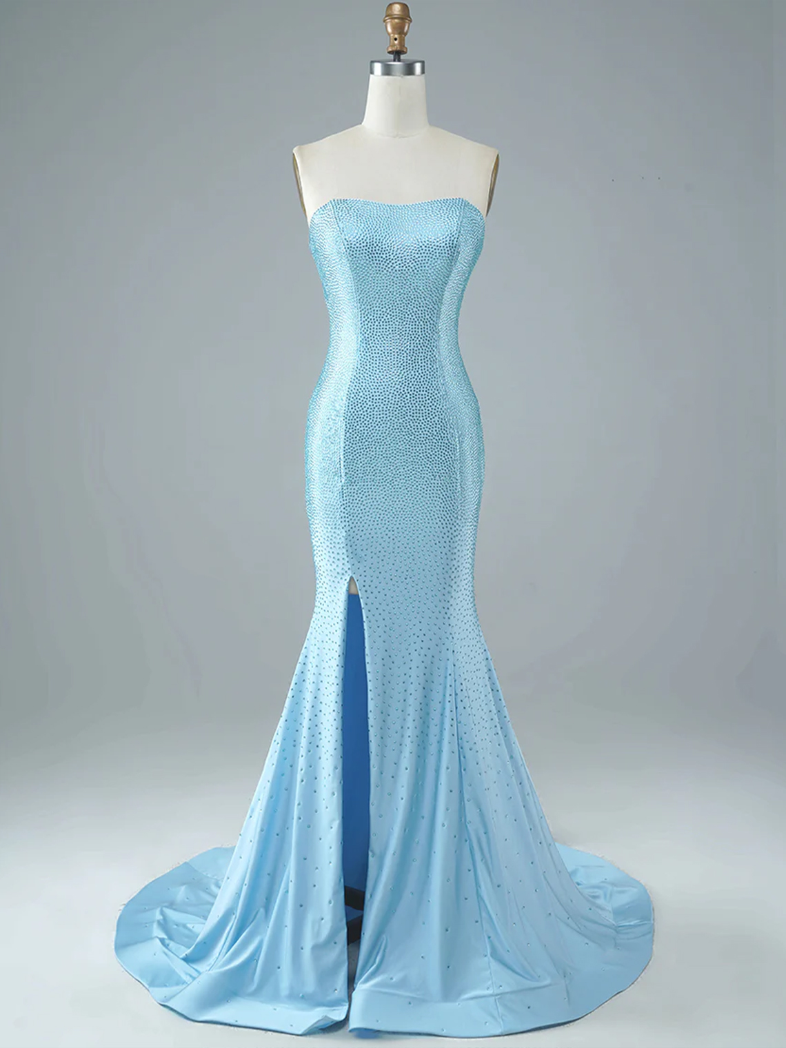 Light Blue Sexy Tight Strapless with Split Long Prom Dress 