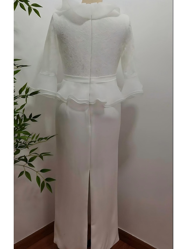 sheath column ankle-length wedding guest dress prom dress v-neck half sleeves lace, supplier image 7
