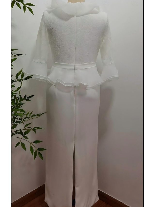 sheath column ankle-length wedding guest dress prom dress v-neck half sleeves lace, supplier image 7