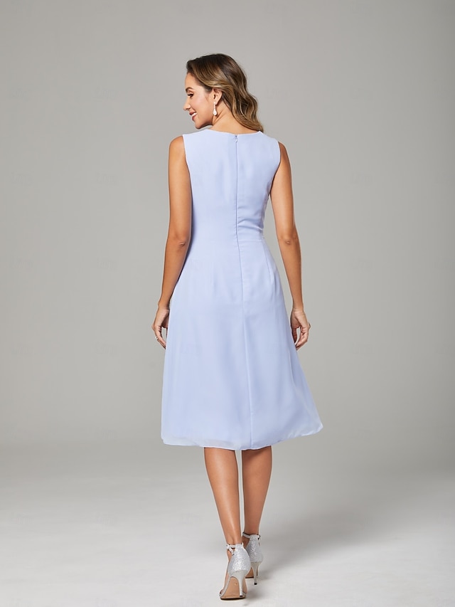 two piece a-line knee-length mother of the bride dress wedding guest dress sleeveless chiffon lace elegant, supplier image 10
