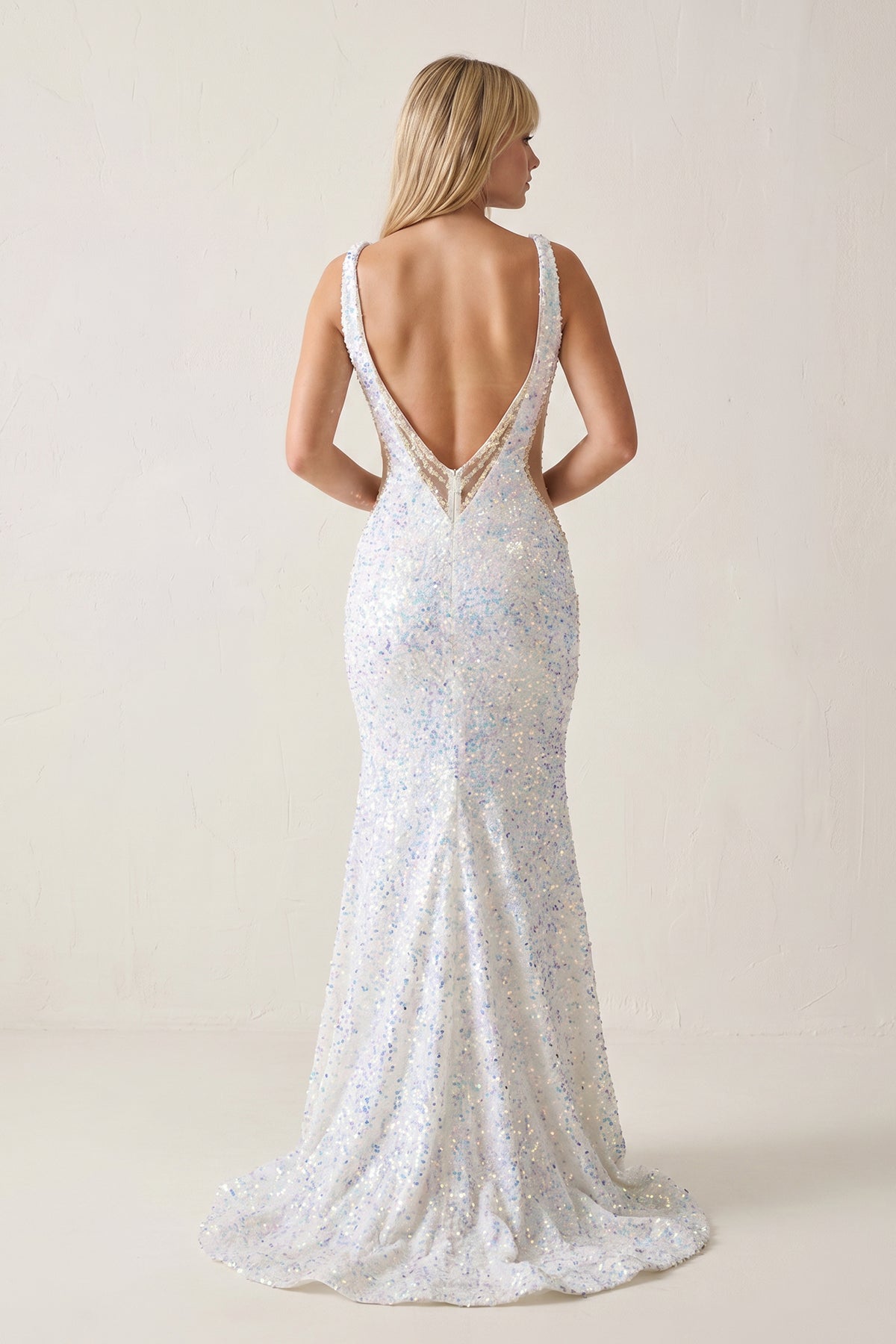 Glitter V-Neck Backless Sequins Long Mermaid Prom Dresses Evening Dresses, product image 2