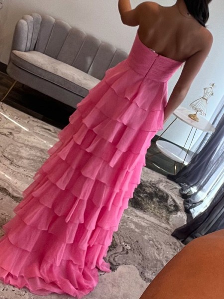  A-line Sweetheart Cascading Ruffles Sweep Train Prom Dress