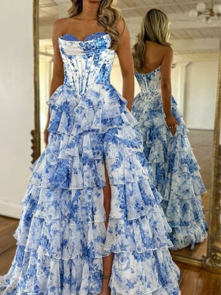 A-line Splendid Sweetheart Sweep Train Corset Formal Dress