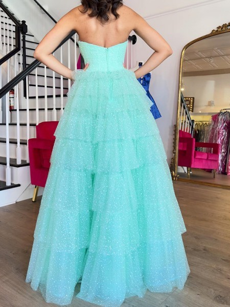 A-line Stunning Straight Cascading Ruffles Floor-Length Prom Dress