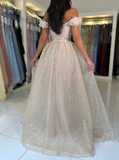 Dress Sheath Off-the-Shoulder Sweep Train Detachable Train Prom Dress