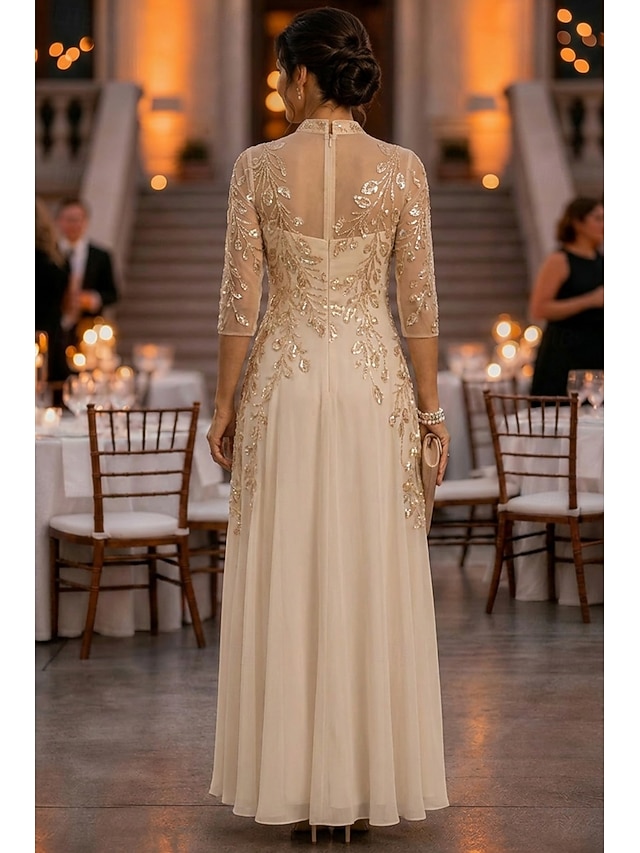 a-line ankle length mother of the bride dresses 3/4 length sleeve v neck elegant vintage luxurious chiffon tulle with beading, supplier image 2