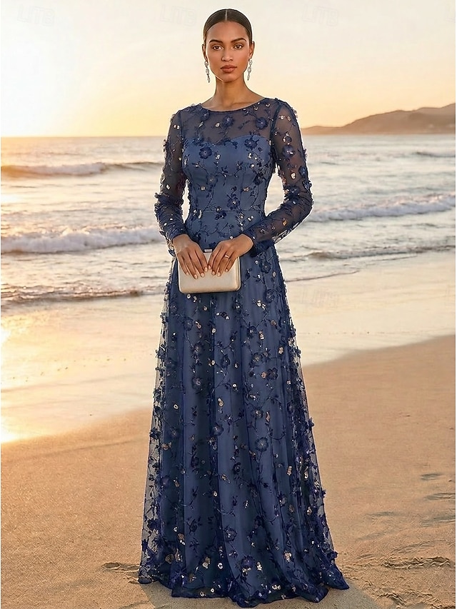 a-line mother of the bride dresses cocktail dresses party dresses floor length lace tulle crew neck, supplier image 1