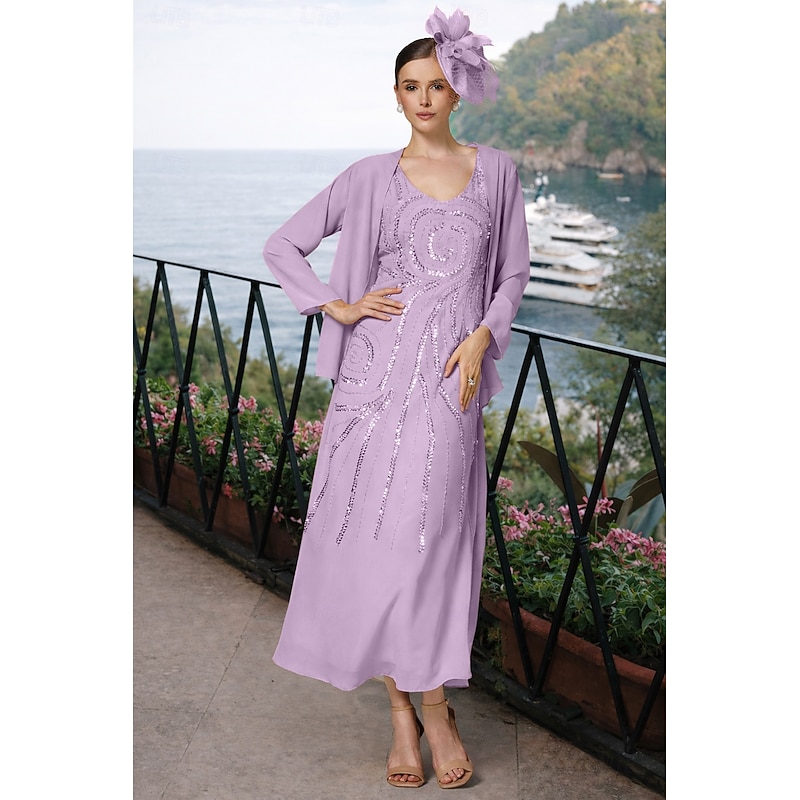 Two Piece Sheath Column Ankle Length Beaded Eembroidered Wedding Guest Dress Formal Dresses Mother of the Bride Dress