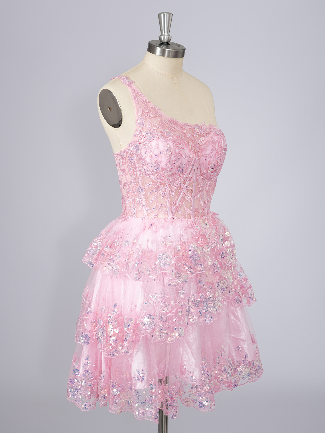 A-Line Tulle One Shoulder Sequin With Appliques Short Homecoming Dress