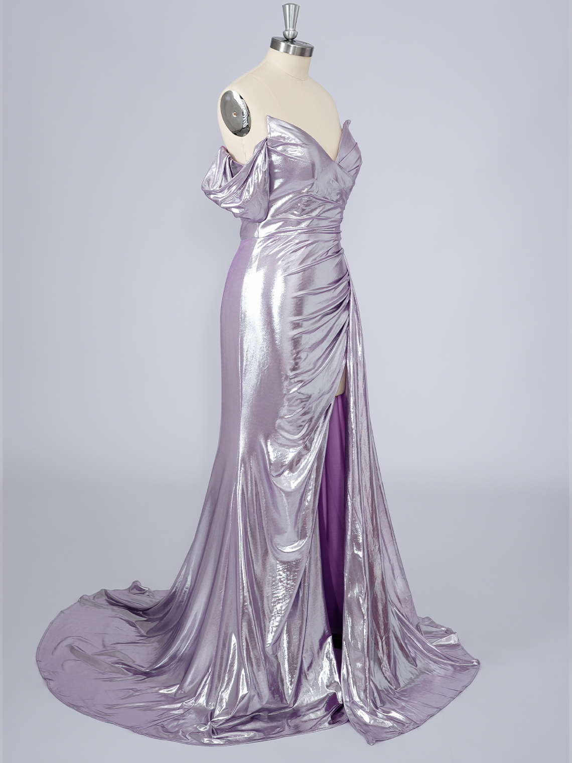 Lilac Mermaid Strapless Sleeveless With High Split Long Prom Dress