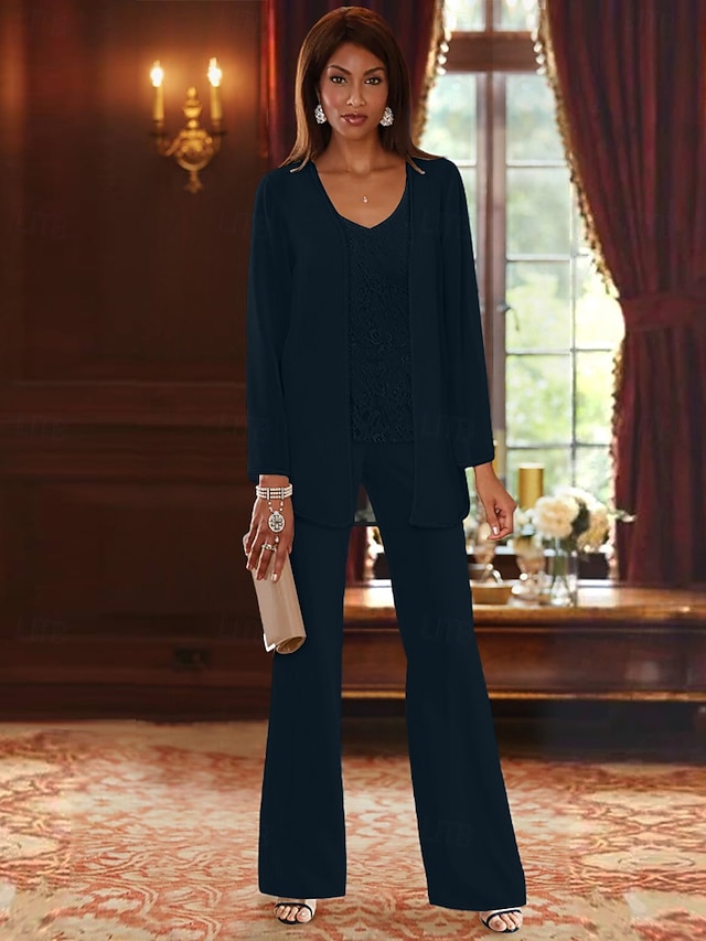3 piece jumpsuit pantsuit mother of the bride dresses floor length chiffon lace with appliques, supplier image 15