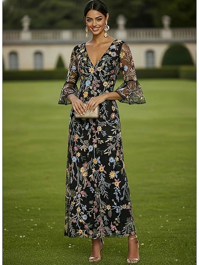 a-line floor length mother of the bride dresses cocktail dresses party dresses half sleeve v neck elegant vintage luxurious chiffon lace tulle, supplier image 9