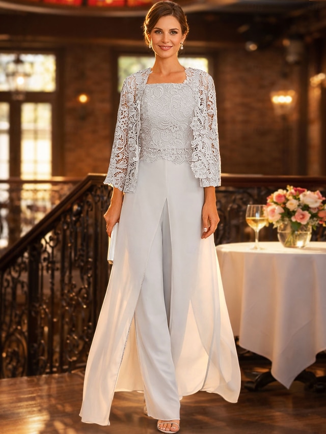 jumpsuit pantsuit mother of the bride dresses floor length chiffon lace with appliques sleeveless, supplier image 1