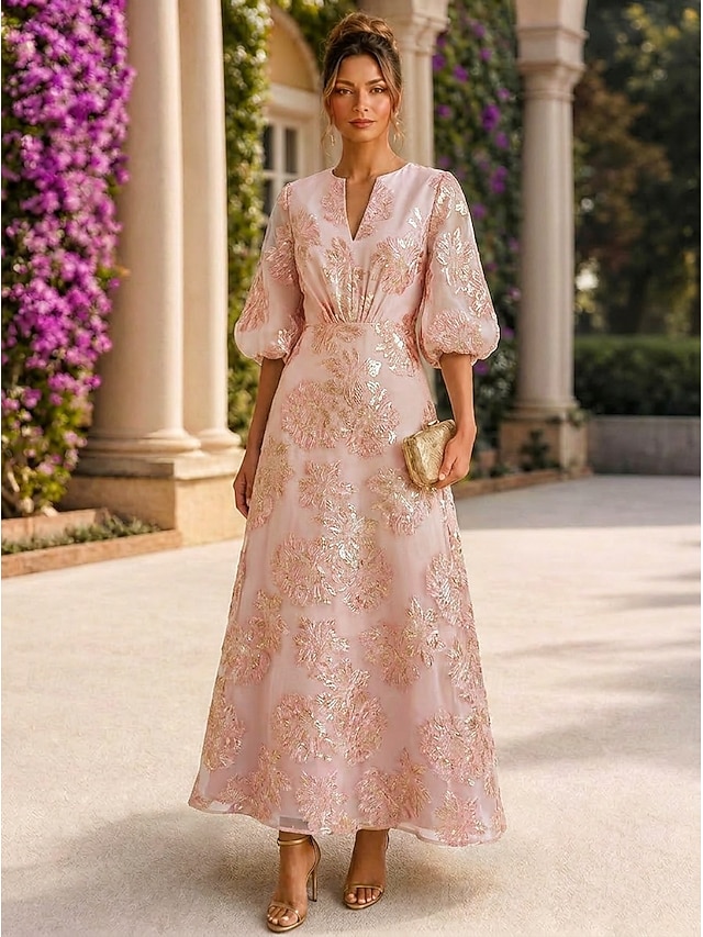 a-line mother of the bride dresses ankle length chiffon satin jacquard with 3d flowers v neck, supplier image 4