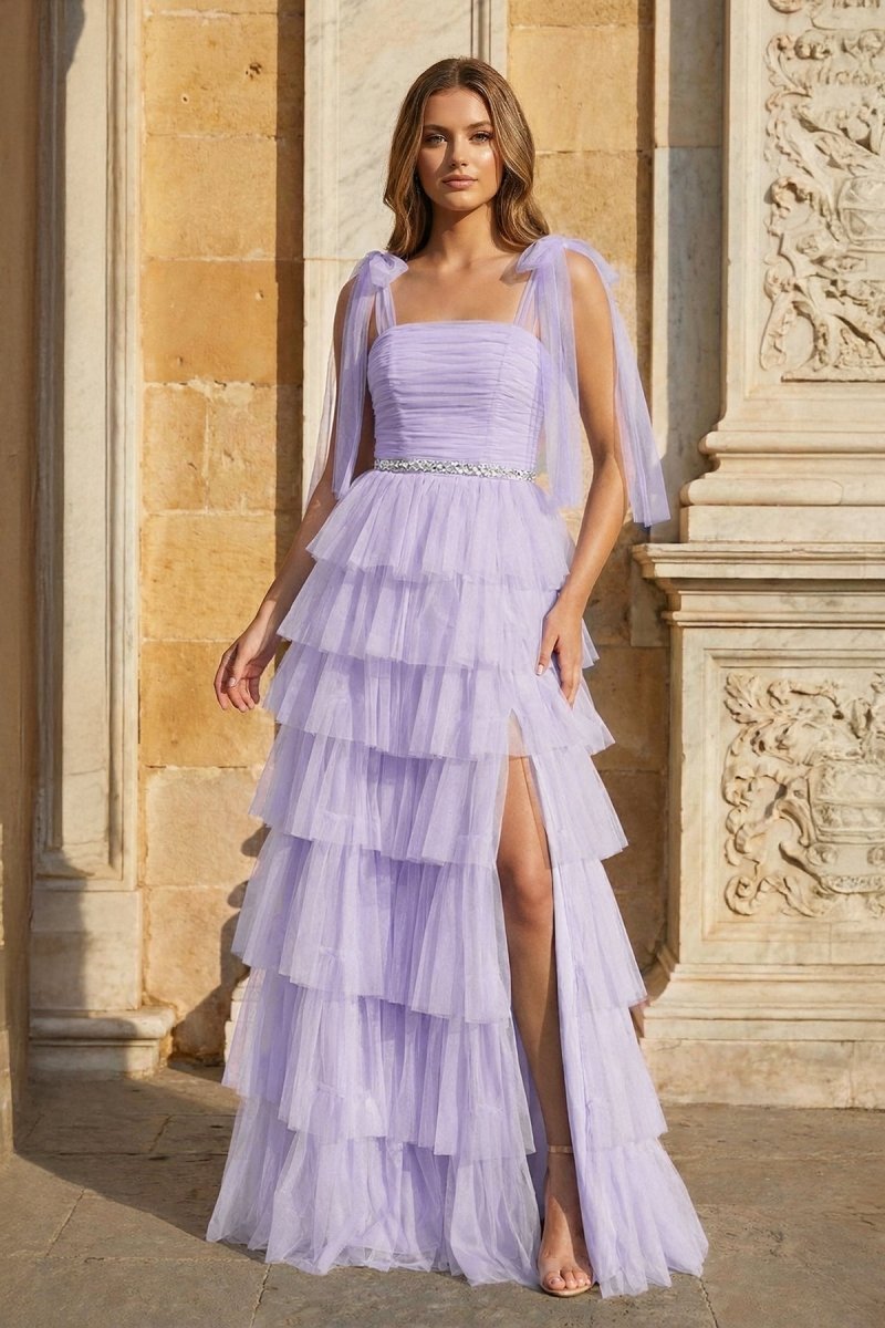 Light Blue Pleated Ruffle Prom Dresses with Bow Tie Straps Evening Dresses