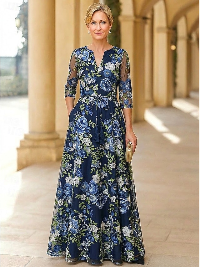 a-line mother of the bride dresses party dresses floor length lace tulle with 3d flowers v neck, supplier image 1