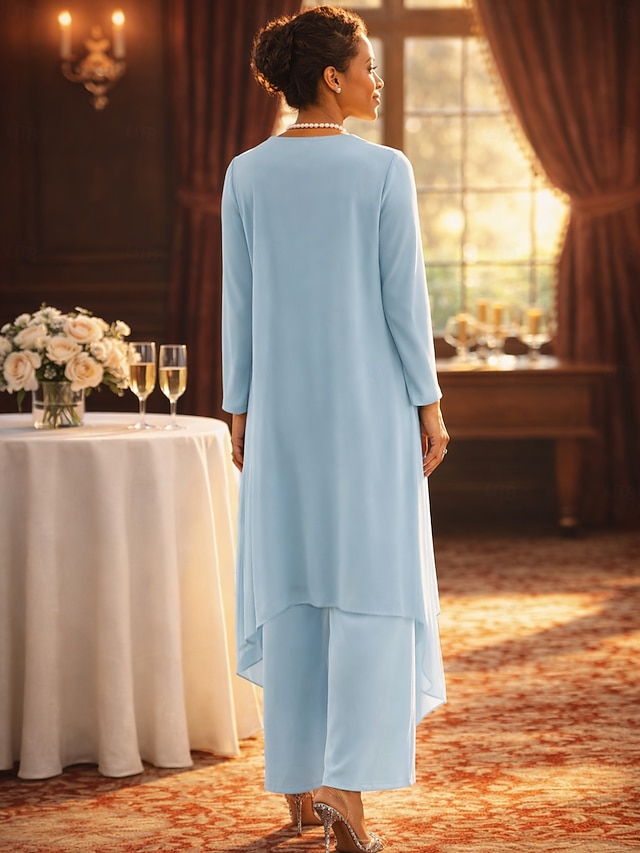 3 piece jumpsuit pantsuit mother of the bride dresses floor length lace with beading sleeveless, supplier image 2