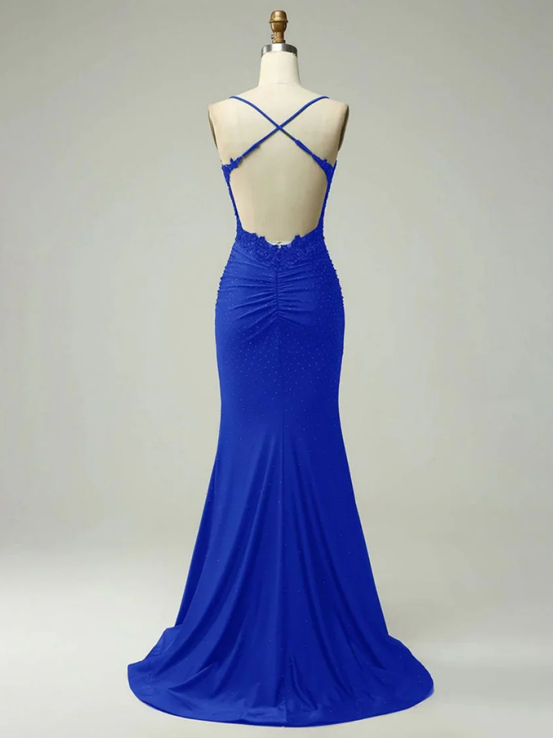 Mermaid Sleeveless Backless with Appliques Long Tight Prom Dress