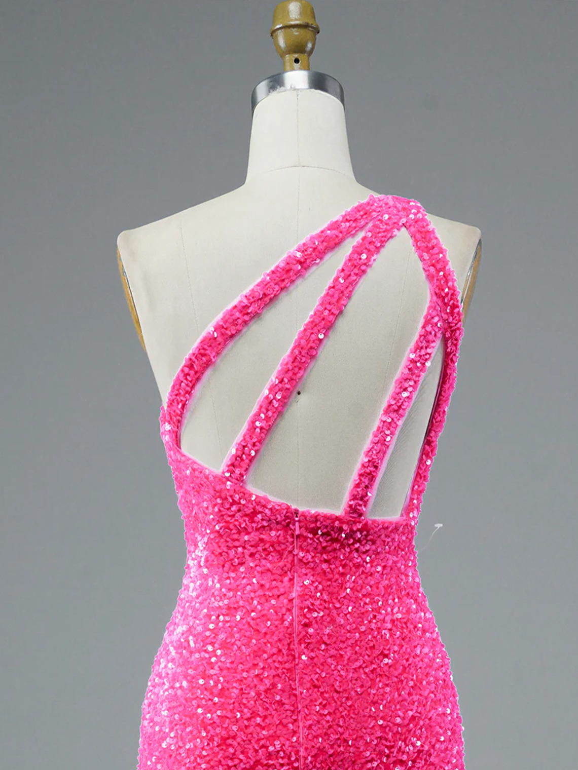 Glitter Mermaid One Shoulder Open Back Sleeveless Sexy Prom Dress
