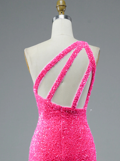 Dress Glitter Mermaid One Shoulder Open Back Sleeveless Sexy Prom Dress