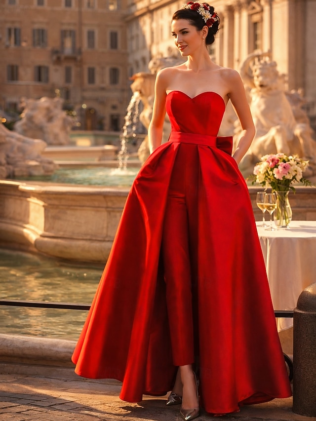 jumpsuit pantsuit wedding guest dress evening gown sweetheart sleeveless stretch fabric elegant simple, supplier image 1