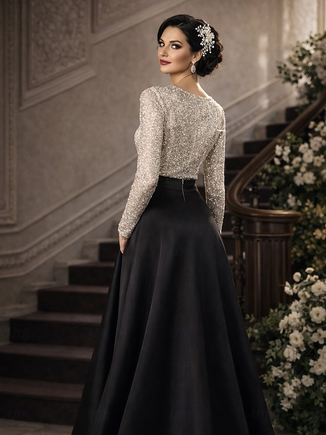 a-line floor-length mother of the bride dress wedding guest dress evening gown v-neck long sleeves satin elegant, supplier image 2