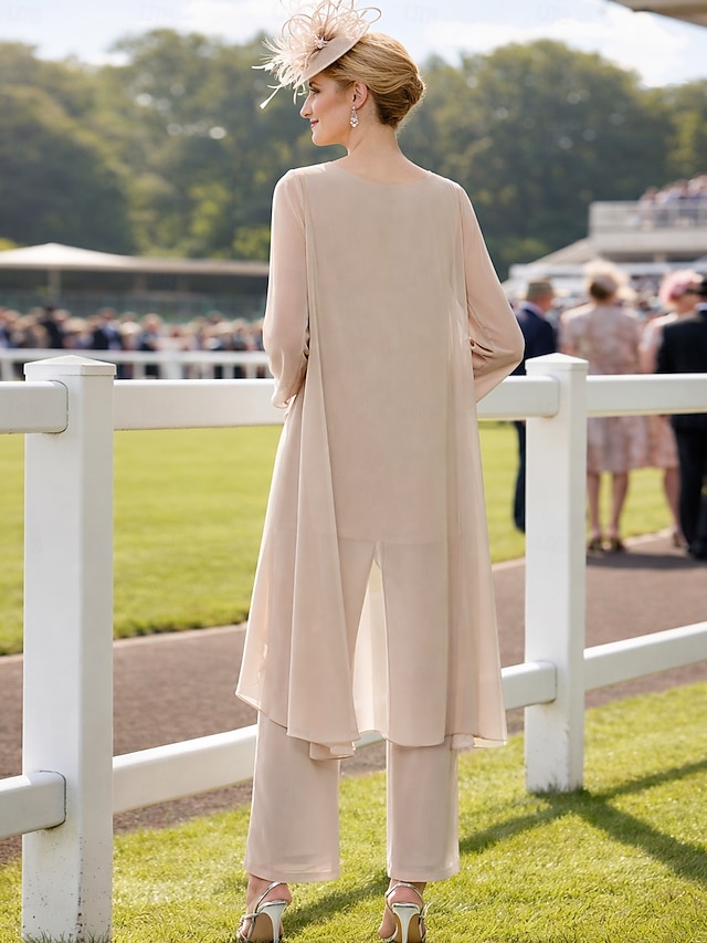 3 piece mother of the bride dresses ankle length chiffon sleeveless bateau neck elegant plus size, supplier image 2