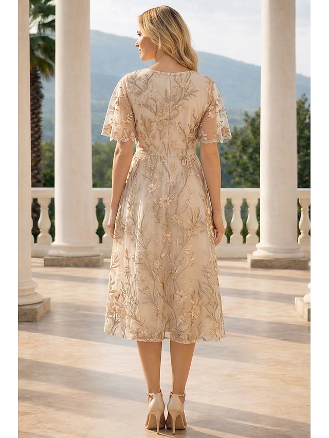 a-line mother of the bride dresses formal dresses tea length chiffon tulle with floral print elegant, supplier image 4