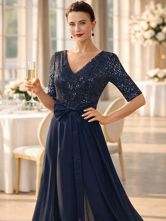 jumpsuit pantsuit jumpsuit pantsuit ankle length mother of the bride dresses half sleeve scoop neck elegant chiffon with bow(s), supplier image 3